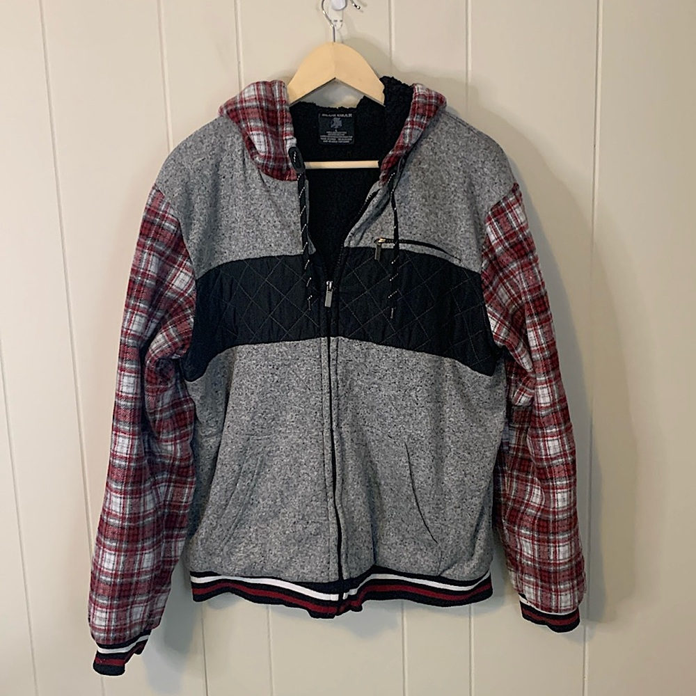 Blue Gear Plaid Flannel Zip Up Jacket Size Large